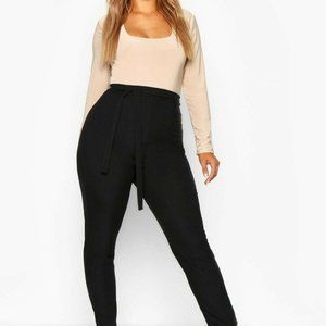 Boohoo Plus Women's Slinky High Waist Pants Black